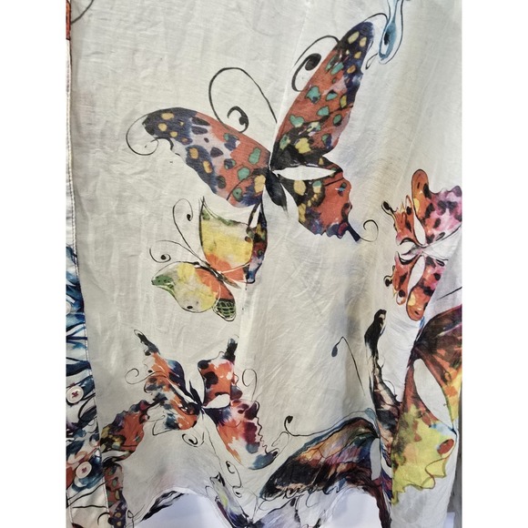 Georg Roth Cotton Silk Semi-Sheer Long Sleeve Blouse - Butterfly Watercolor - 1X - Picture 7 of 10